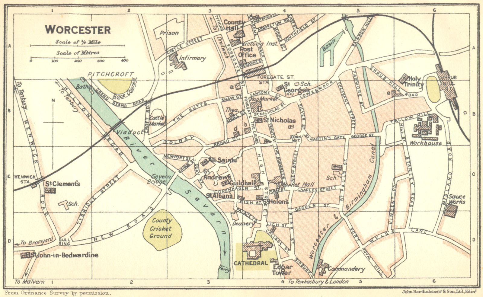 WORCS. Worcester Town Plan 1924 old antique vintage map chart